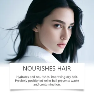 Macro shot of healthy dark hair and model for hair nourishment essence description