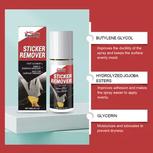 Detailed view of RayHong adhesive remover ingredients and packaging features.