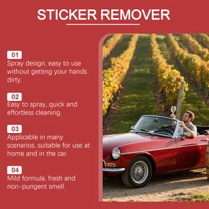 Effective sticker remover spray for car and home surfaces featuring a mild non-pungent formula