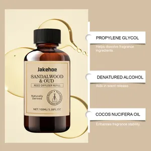 Detail van Jakehoe Sandelhout & Oud reed diffuser navulling met ingrediënten