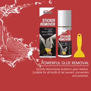 Detailed view of RayHong sticker remover kit with 60ml spray bottle and scraper tool