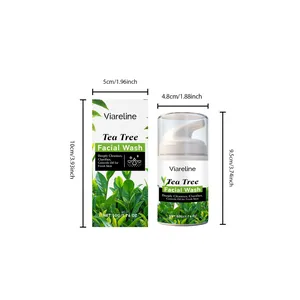 Dimensiones detalladas del frasco y la caja del limpiador facial de árbol de té 50g