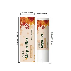 Dimensioni dettagliate per il balsamo labbra OUHOE Maple Bar con design autunnale