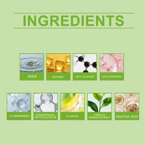 Vista detallada de los ingredientes del limpiador facial de árbol de té y té