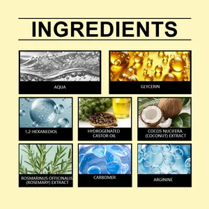 Detailed ingredients list of rosemary and castor hair oil showing natural extracts