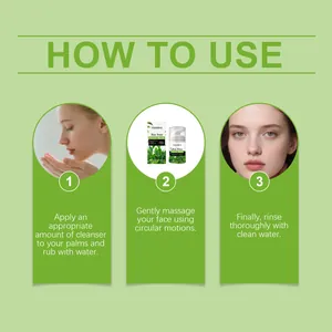 Guía visual detallada con los tres pasos para usar el limpiador facial de árbol de té