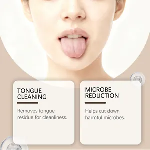 Detail view showing effective tongue cleaning and harmful microbe reduction benefits.