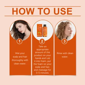 Guida all'uso in tre fasi dello shampoo idratante allo zenzero Hoegoa con grafica