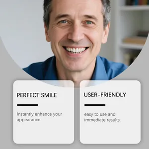 Man smiling with white teeth, highlighting an easy-to-use perfect smile enhancement kit.