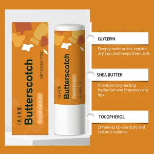 Balsamo labbra OUHOE Butterscotch con glicerina e burro di karité per idratazione.