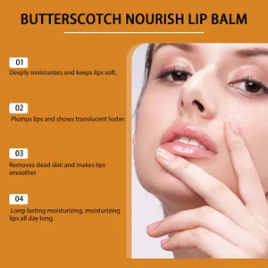 Primo piano di labbra idratate che mostra l'effetto del balsamo Butterscotch Nourish
