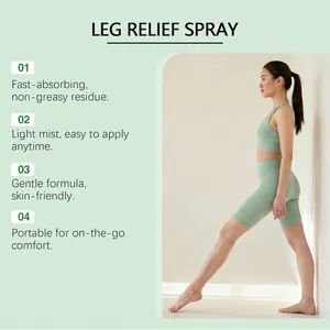 Detalles del spray de alivio para piernas que muestra beneficios calmantes