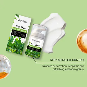 Limpiador facial de árbol de té Viareline con textura y control de grasa refrescante.