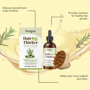 Detail view of Hoegoa hair thicker oil with rosemary, castor oil and scalp massager set