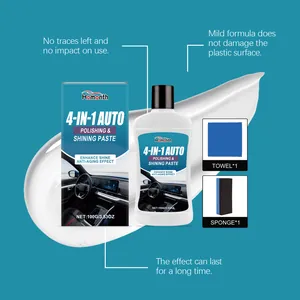 Detalle del kit de pasta pulidora auto 4 en 1 Homonth con esponja y toalla azul.