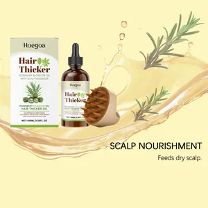 Hoegoa rosemary and castor hair oil set featuring a scalp massager and golden oil splash