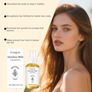 Detailed view of Hoegoa hair scalp essence spray highlighting benefits and usage context