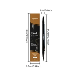 Detailed size measurements of zephoco 2-in-1 double-ended eyebrow ink pen and box