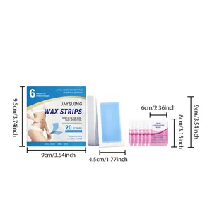 Kit de bandas de cera Jaysuing y toallitas calmantes con dimensiones del producto.