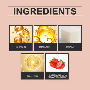Vista dettagliata degli ingredienti della maschera labbra alla fragola con cera d'api