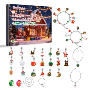 DOWMOO Weihnachts-Adventskalender DIY Schmuckherstellungsset für Mädchen Kinder Armband Halskette Set mit Emaillierten Anhängern Festliches Geschenk