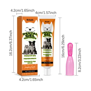 Professional dimension diagram of Kriath pet vanilla toothpaste set including finger brush