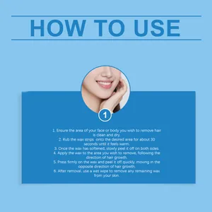 Instrucciones detalladas en inglés sobre el uso de las bandas de cera depilatoria