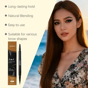 Detailed view of Zephoco 2-in-1 eyebrow pen with model showing natural makeup result.