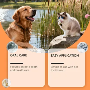 Pet oral care toothpaste set featuring a dog and cat in a natural outdoor setting.
