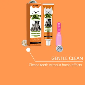 Detail view of Kriath vanilla pet dental gel and soft toothbrush for gentle cleaning