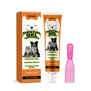 Kriath Vanilla Taste Pet Toothpaste Set Cleaning Dental Gel With Silicone Finger Toothbrush For Dogs Cats Oral Care Kit