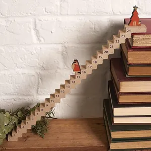 Beautiful wooden Advent countdown staircase calendar with numbered steps from 1 to 24