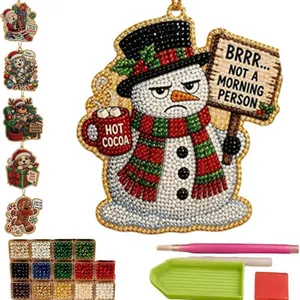 Funny Christmas Artificial Pearl DIY Diamond Painting Ornament Cartoon Snowman Reindeer Hanging Decoration Kit for Holiday