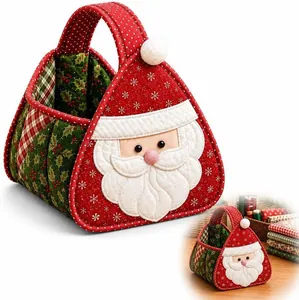 Detailed view of handmade Santa Claus quilted carry basket for Christmas festive decor