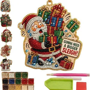Funny DIY Christmas diamond painting hanging ornaments kit with tools and beads