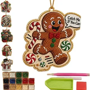 DIY Funny Christmas Diamond Painting Ornament Kit with Gingerbread Man design and tools
