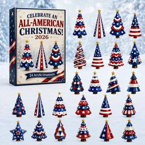 Calendario de Adviento Navidad Americana 2026 con 24 adornos de árbol de acrílico únicos
