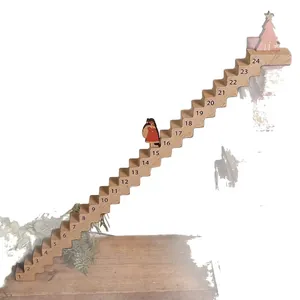 Wooden Christmas advent countdown stairs with 24 numbered steps and figurine decoration
