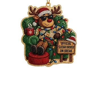 Funny Christmas reindeer pearl diamond painting hanging ornament for holiday decor