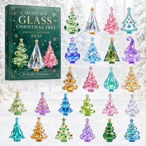 Calendario de Adviento 2026 árbol de Navidad de vidrio con 24 adornos de acrílico.
