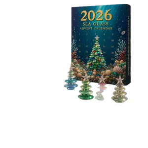 Calendario de Adviento 2026 de cristal de mar con cuatro adornos de vidrio de color