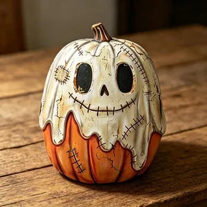 Halloween Adorno de Escritorio de Madera Calabaza Esqueleto Fantasma Vampiro Búho Figurita Retro Artístico Pintado a Mano Decoración Mesa