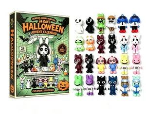 Halloween advent calendar set with 24 cute spooky animal figures and blind box packaging.
