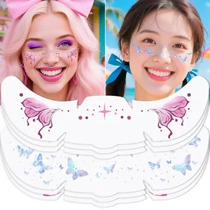 Adesivi tatuaggi viso farfalla per trucco festival con disegni rosa e blu in dettaglio