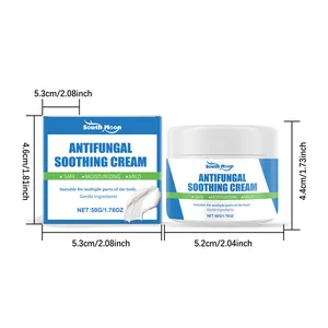 Product dimensions for South Moon Antifungal Soothing Cream showing box and jar sizes