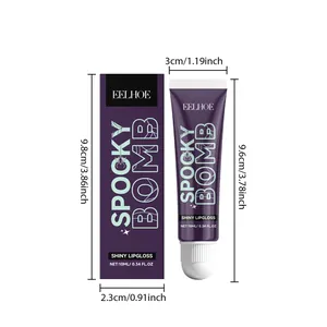 Specifiche dimensionali del lucidalabbra viola lucido EELHOE Spooky Bomb con scatola.