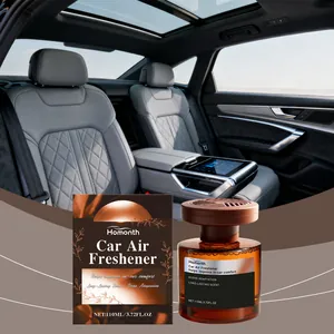 Homonth luxe auto luchtverfrisser 110ml bruine fles en doos in een modern auto interieur