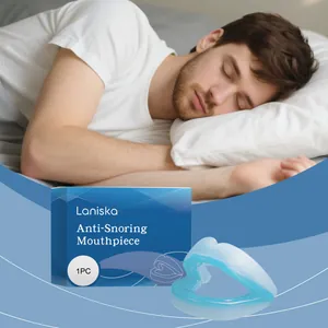 Detailed view of the Laniska anti-snoring mouthpiece and its retail packaging box.