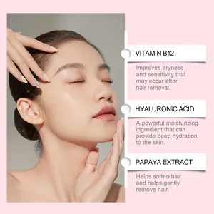 Vue détaillée des ingrédients du kit d'épilation comprenant vitamine B12 et acide hyaluronique