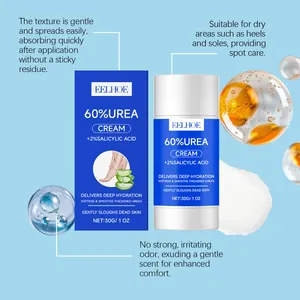 Detalle de la barra de crema para pies EELHOE 60% Urea con textura y beneficios de uso